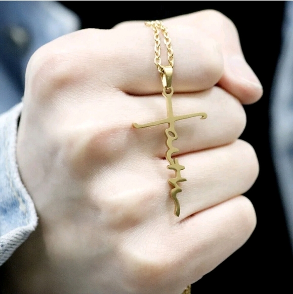 Goldtone Faith Pendant Necklace For Men Women, 19 Inches Adjustable - Picture 11 of 13